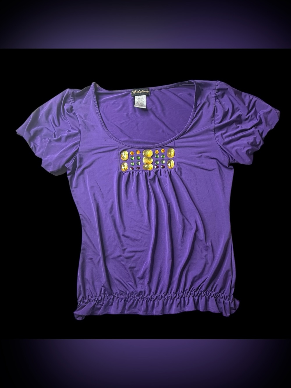 Fabulosity Y2K Vintage Purple Rhinestone Blouse Sz L